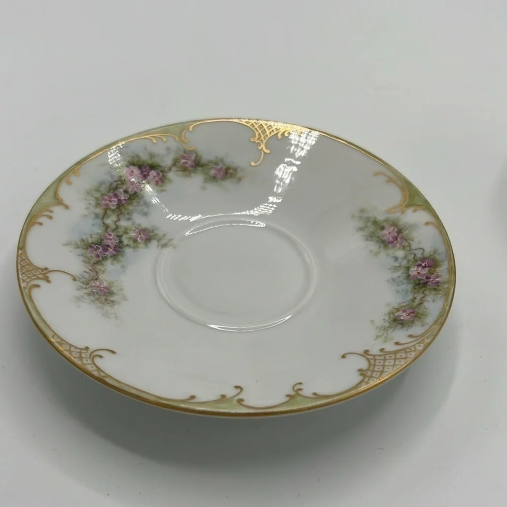 THEODORE HAVILAND EARLY 1900’s VINTAGE PINK PURPLE FLORAL TEA CUP AND SAUCER SET